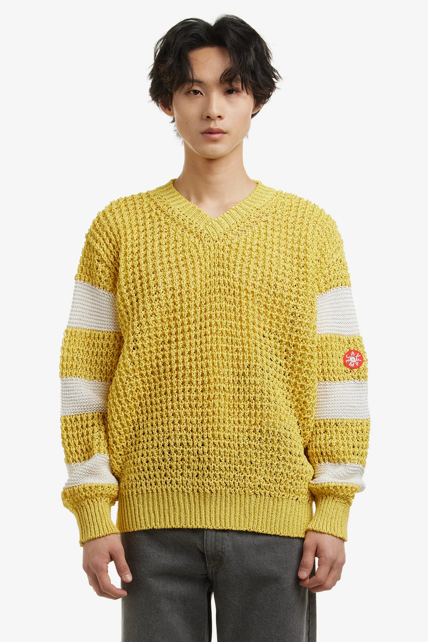V NECK LOOSE WAFFLE KNIT