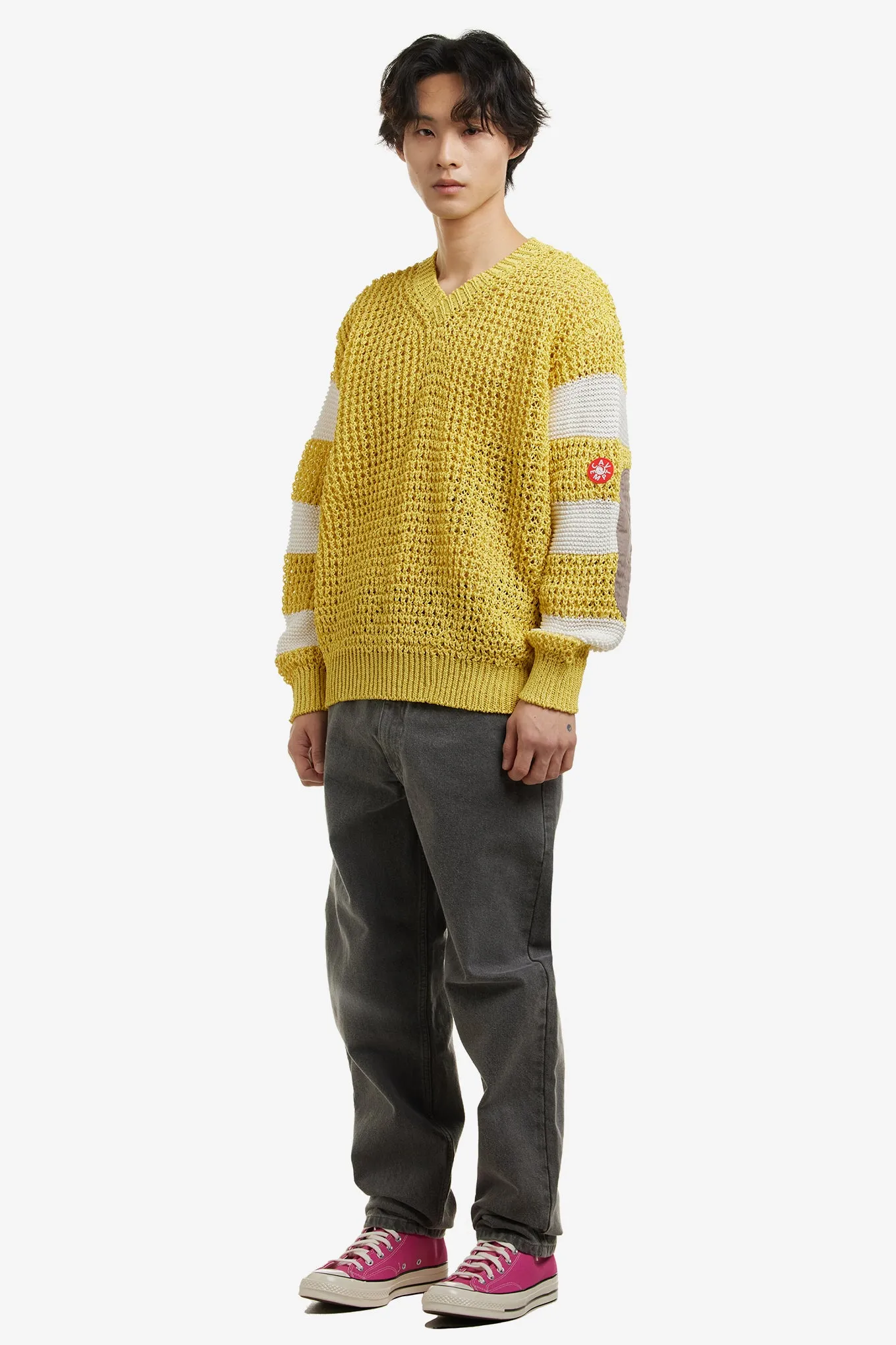 V NECK LOOSE WAFFLE KNIT
