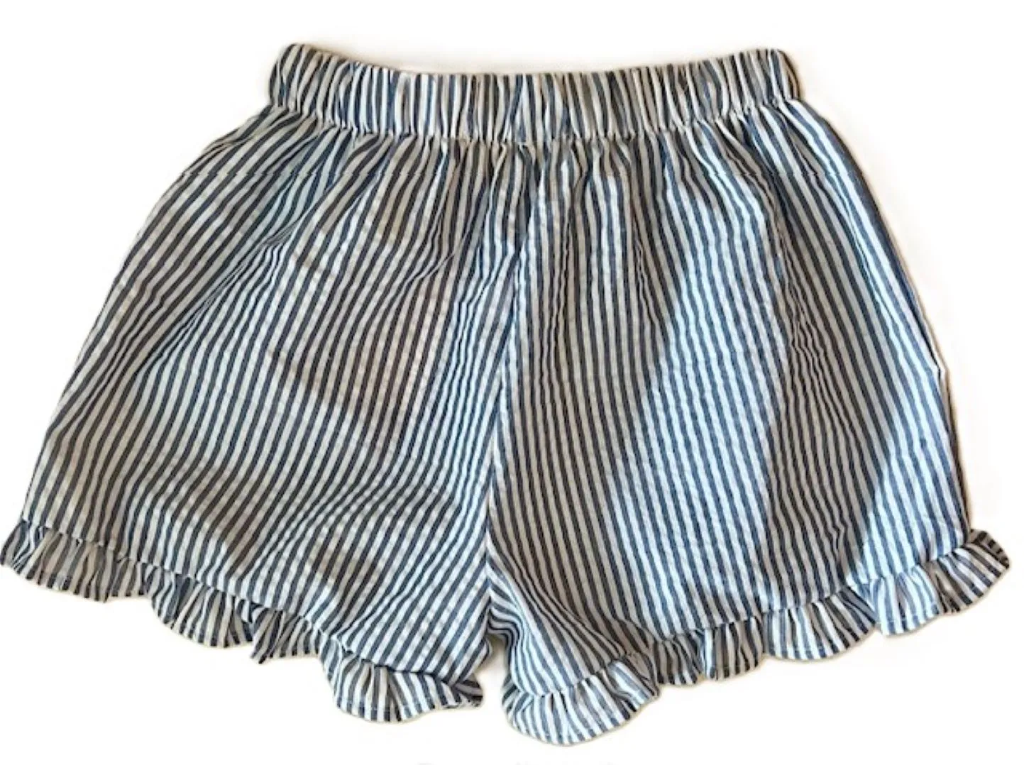 Very Parisian Ruffle Pajama Shorts, Sky Blue Stripe