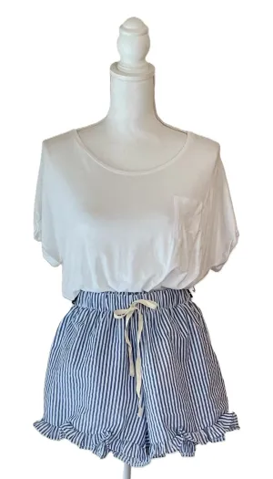 Very Parisian Ruffle Pajama Shorts, Sky Blue Stripe
