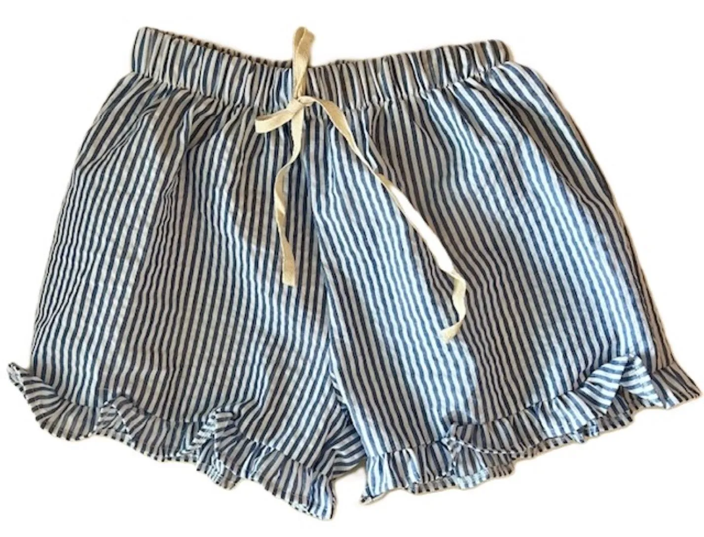 Very Parisian Ruffle Pajama Shorts, Sky Blue Stripe