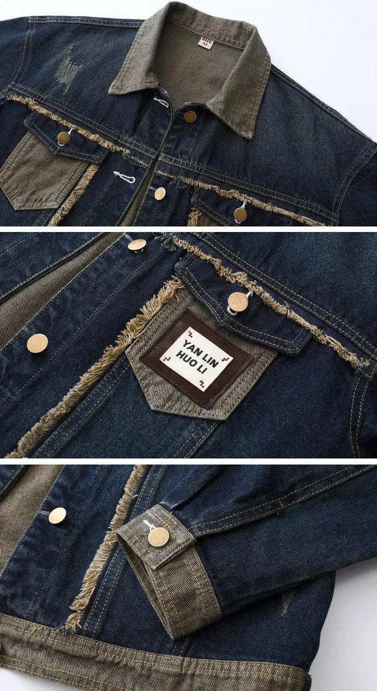 Vintage Blue Spliced Denim Jacket