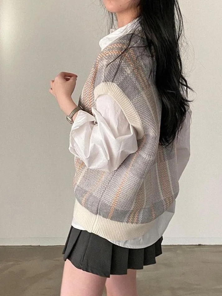 Vintage Checkered V Neck Sweater Vest