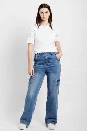 Wide Leg Cargo Jeans in Denim