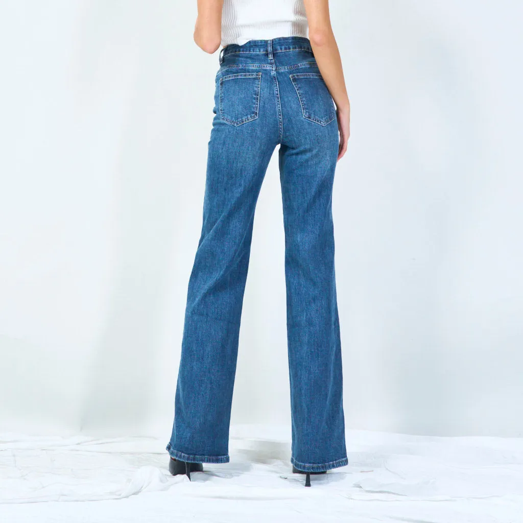 Wide-leg denim jeans with classic five pockets wholesale