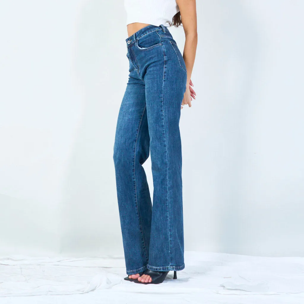 Wide-leg denim jeans with classic five pockets wholesale