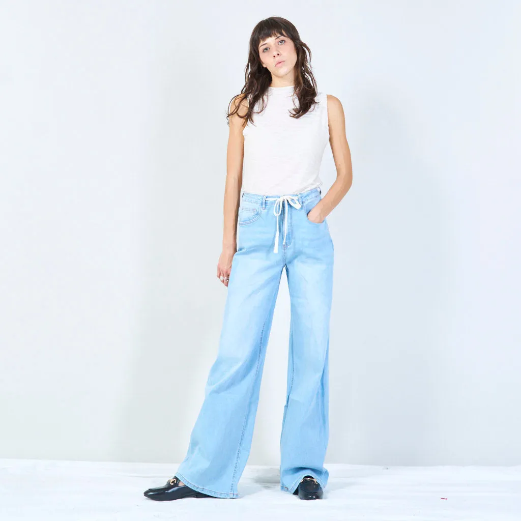 Wide-leg drawstring denim pants wholesale