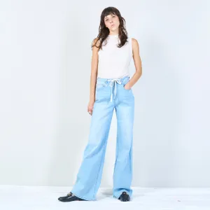 Wide-leg drawstring denim pants wholesale