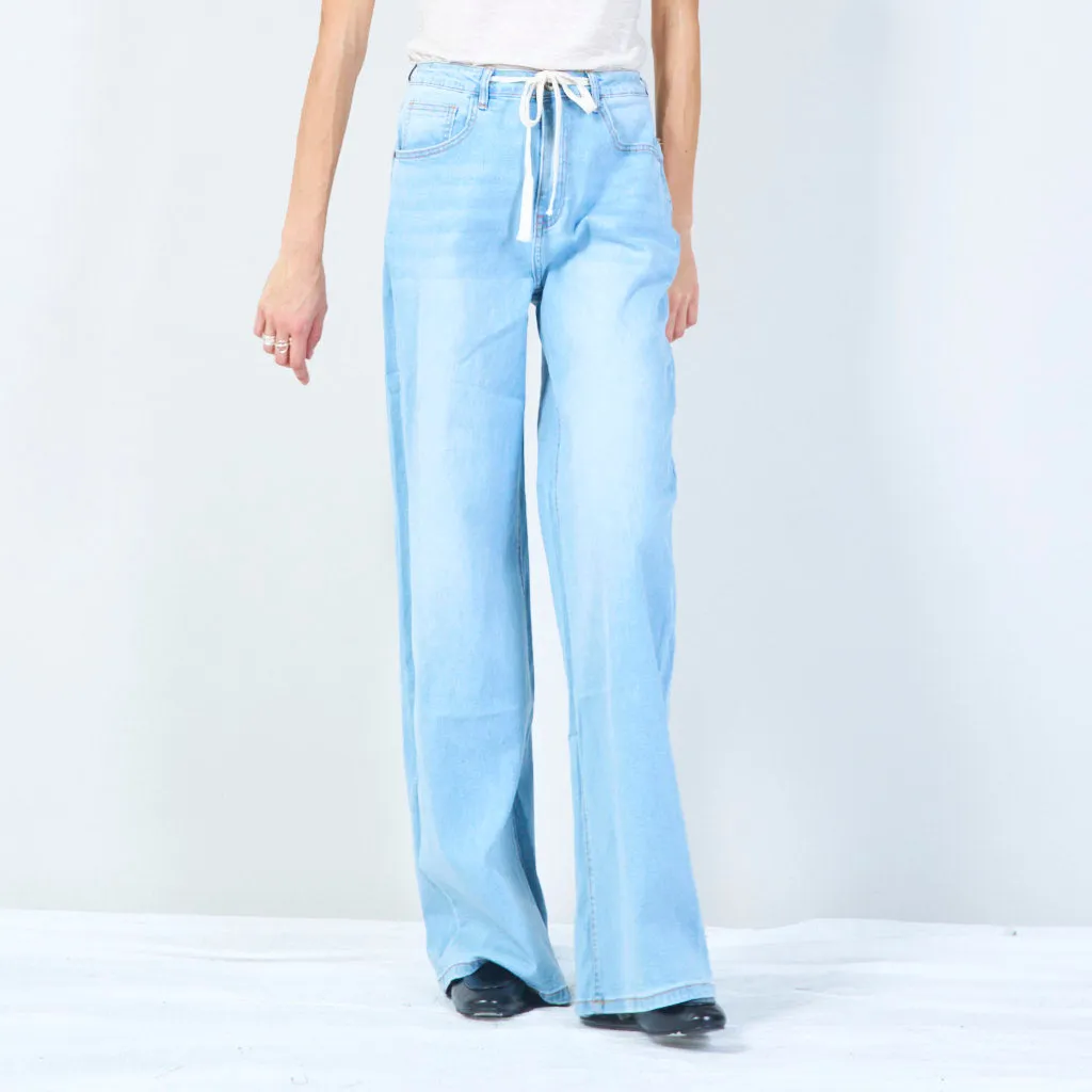 Wide-leg drawstring denim pants wholesale