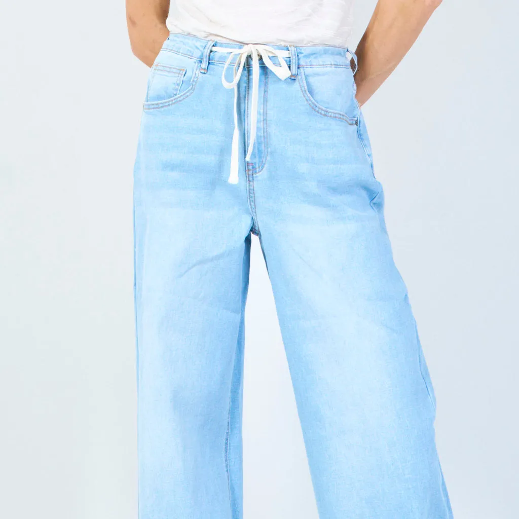 Wide-leg drawstring denim pants wholesale