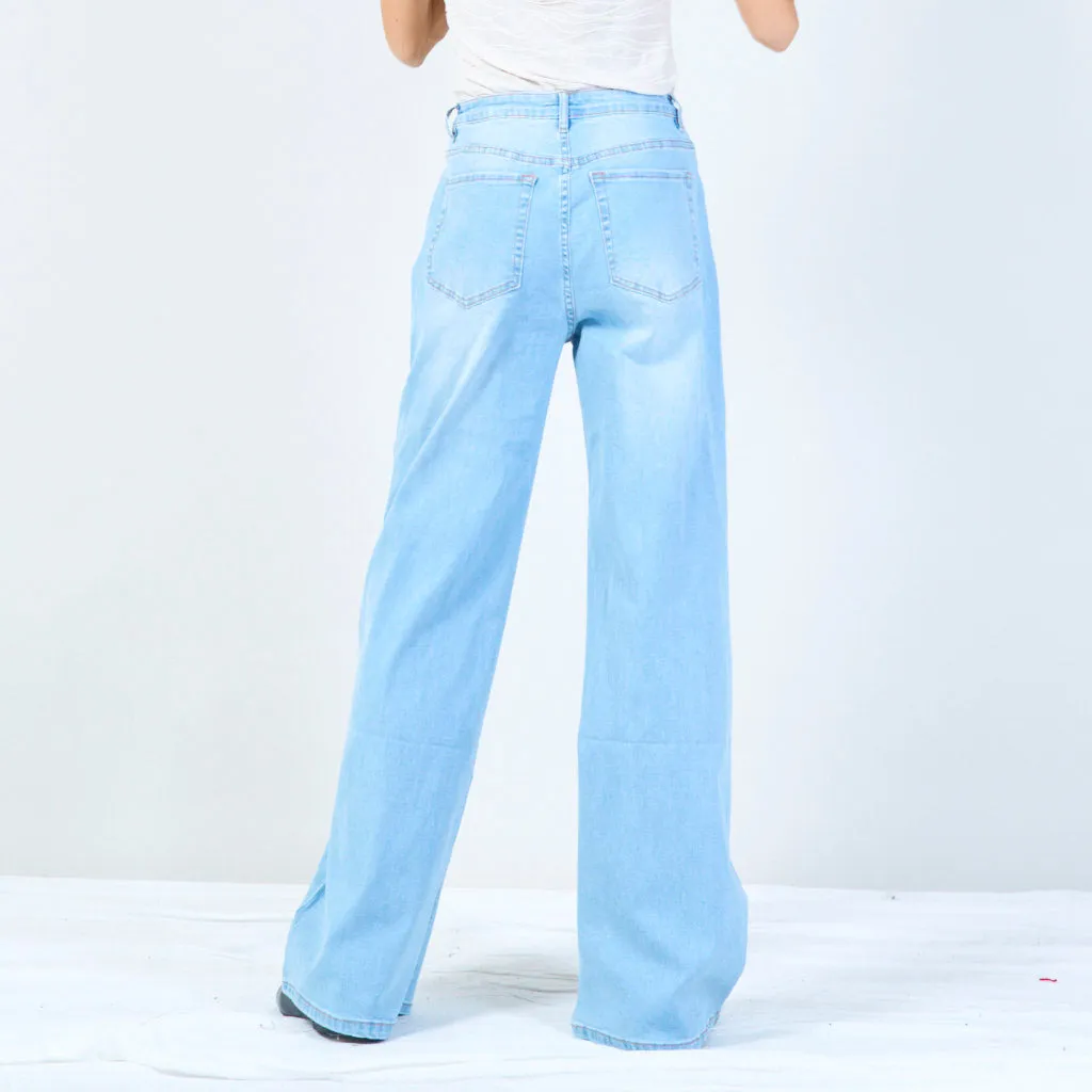 Wide-leg drawstring denim pants wholesale
