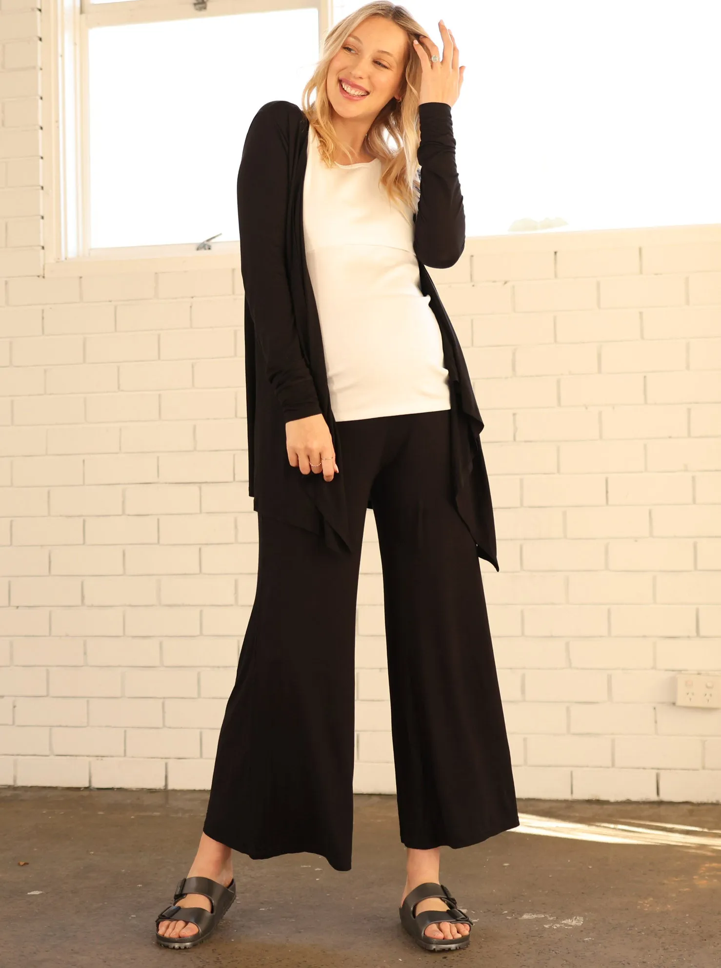 Wide Leg Maternity Casual Pants in Black