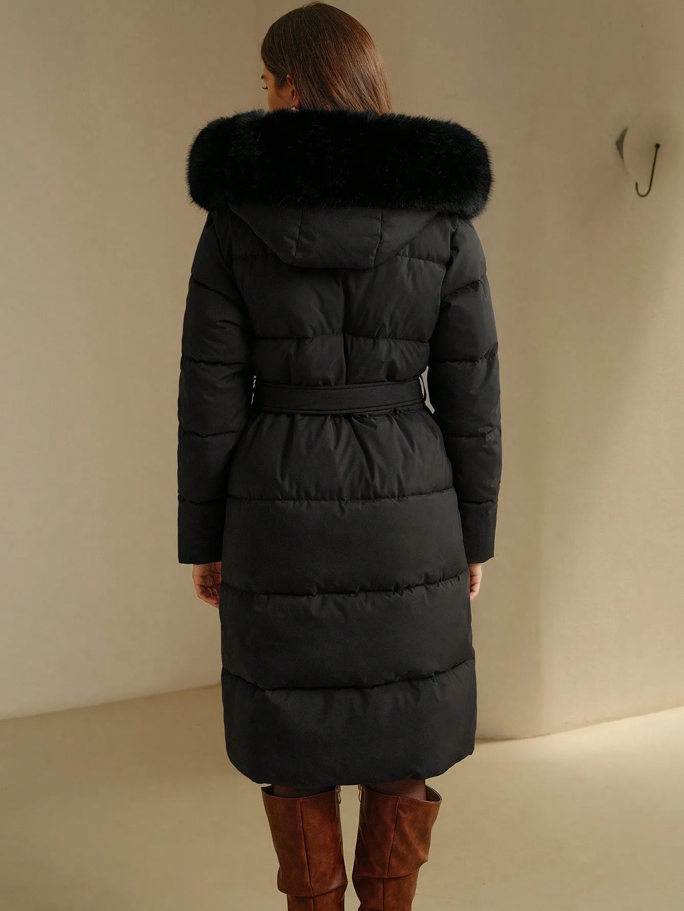 Women's Casual Padded Jacket with Fur Collar and Hood for Winter Seasons Lightweight