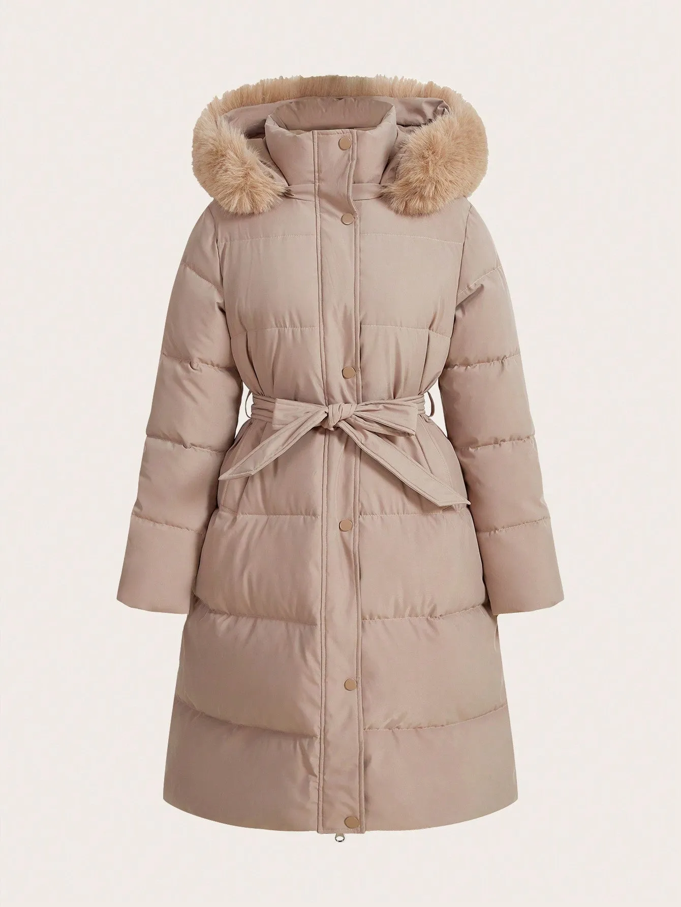 Women's Casual Padded Jacket with Fur Collar and Hood for Winter Seasons Lightweight