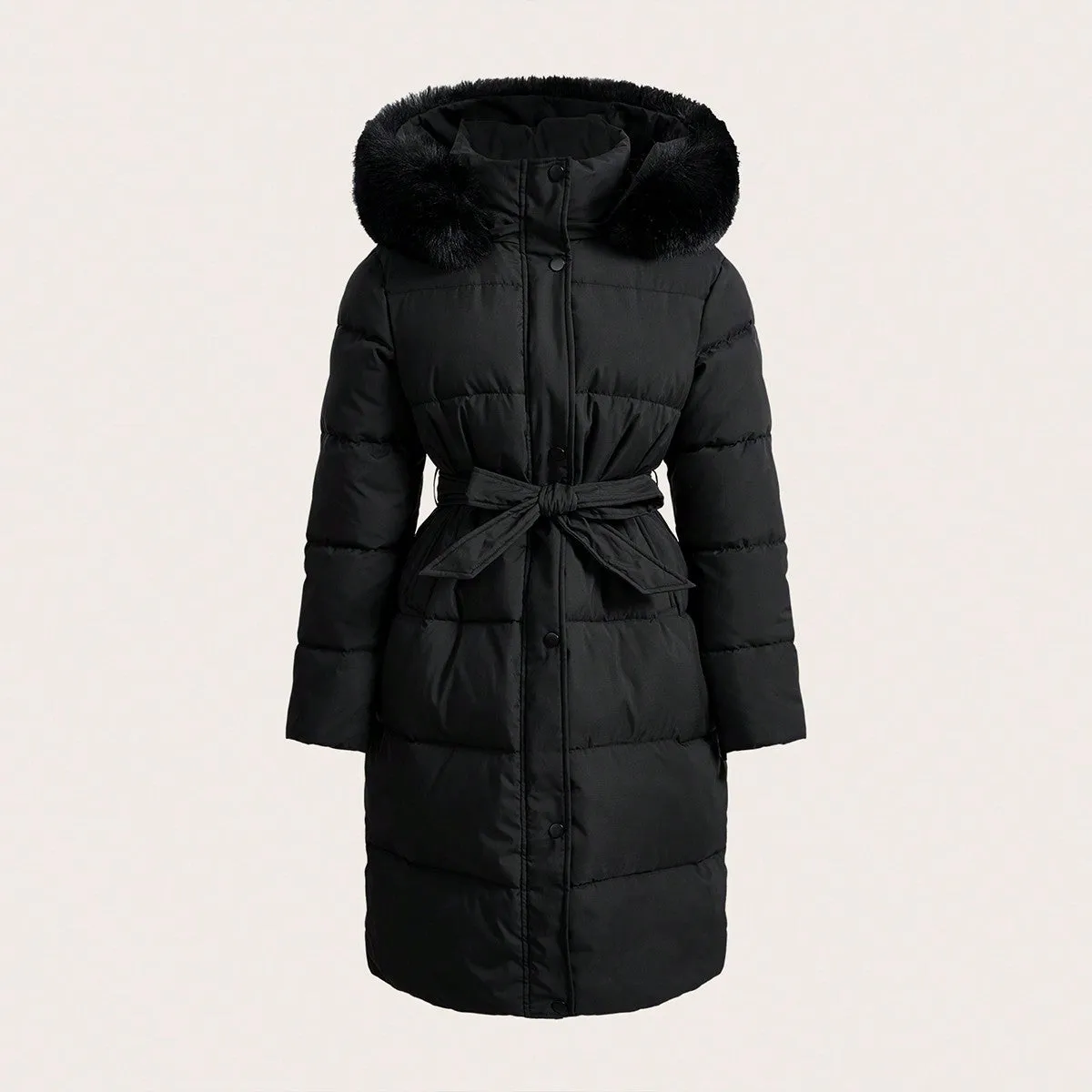 Women's Casual Padded Jacket with Fur Collar and Hood for Winter Seasons Lightweight