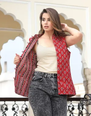 Women's Cotton Quilted Sleeveless Reversible Floral Jacket – Stylish & Versatile