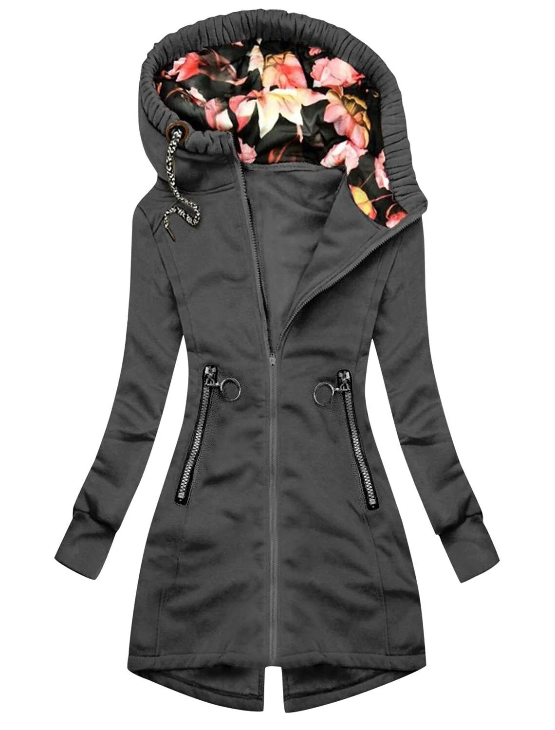 Women's Stylish High Neck Zipper Pocket Rain Coat with Printed Hood | Perfect for Autumn/Winter