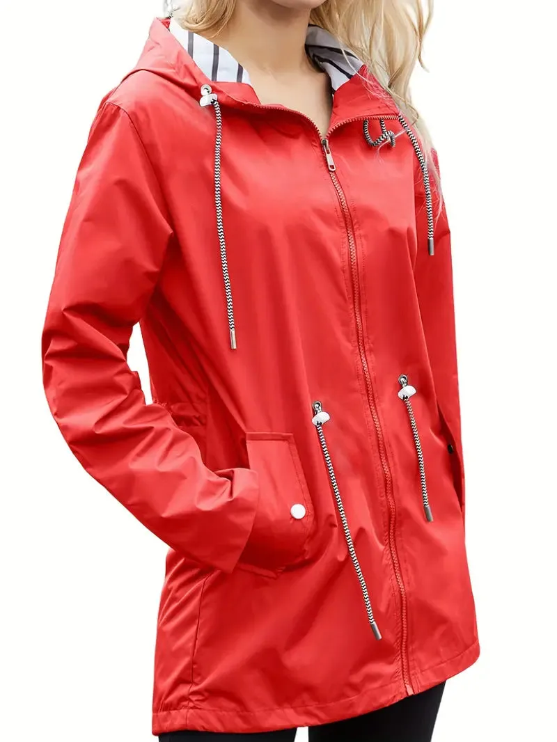 Women's Stylish Waterproof Rain Coat with Hood and Pockets | Ideal for Autumn/Winter