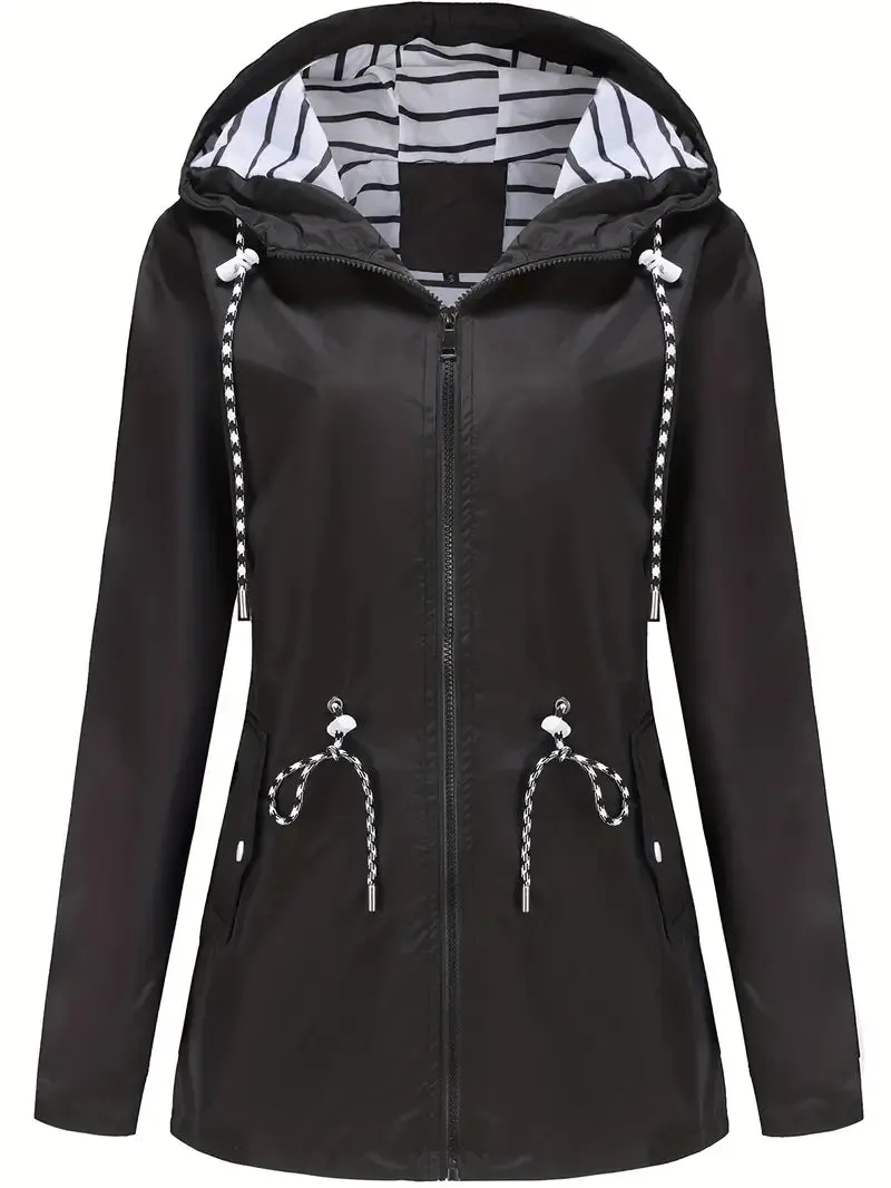 Women's Stylish Waterproof Rain Coat with Hood and Pockets | Ideal for Autumn/Winter