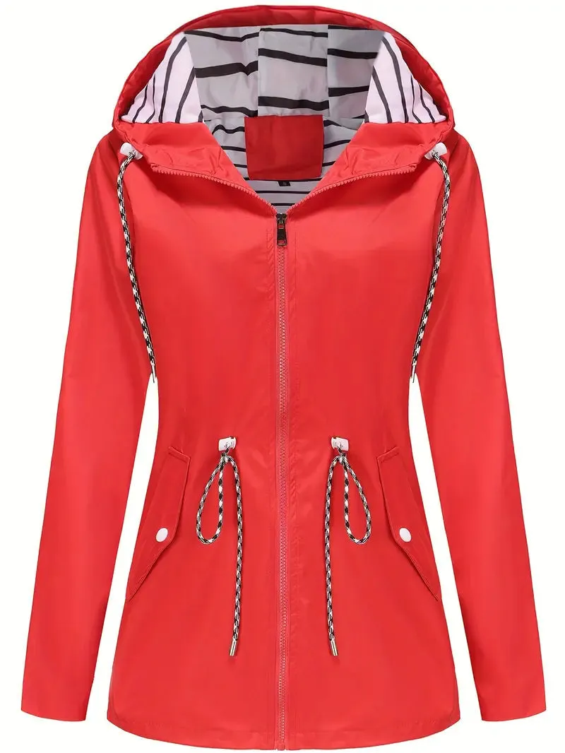 Women's Stylish Waterproof Rain Coat with Hood and Pockets | Ideal for Autumn/Winter