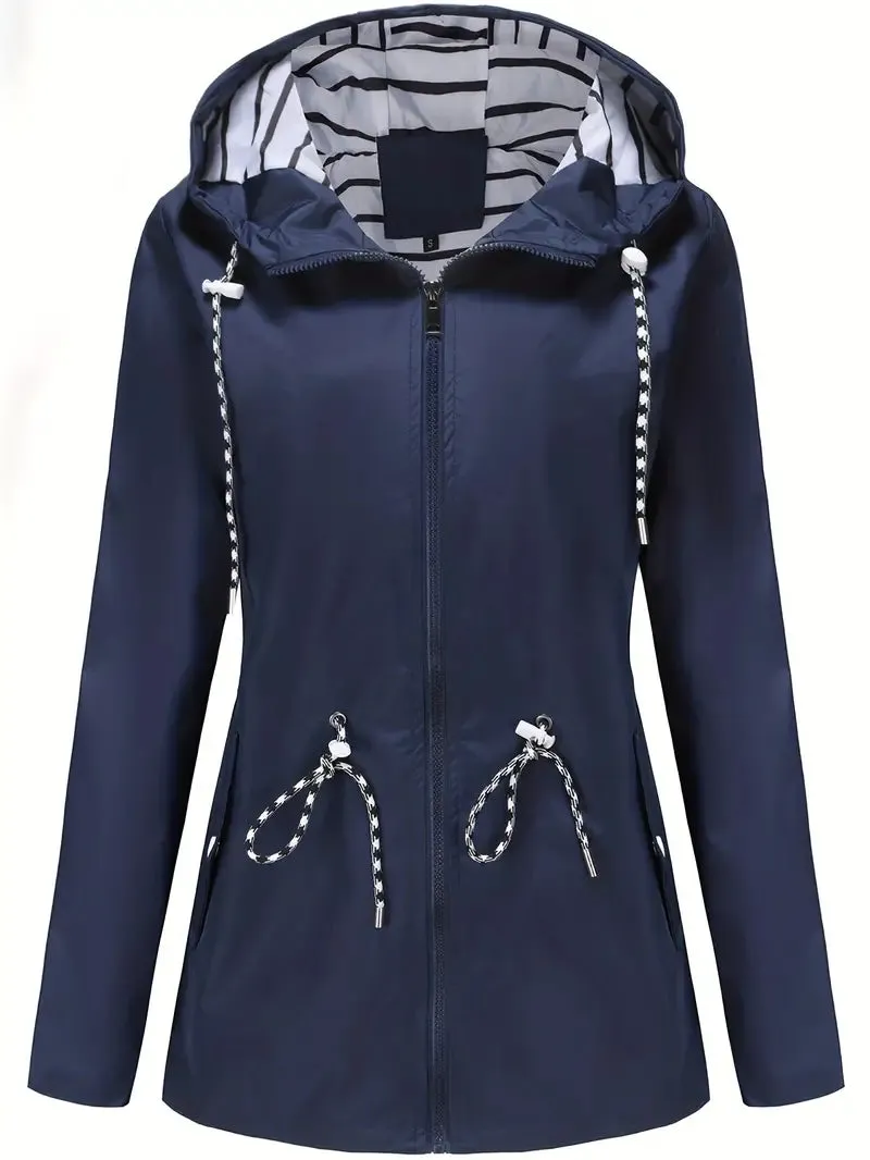 Women's Stylish Waterproof Rain Coat with Hood and Pockets | Ideal for Autumn/Winter