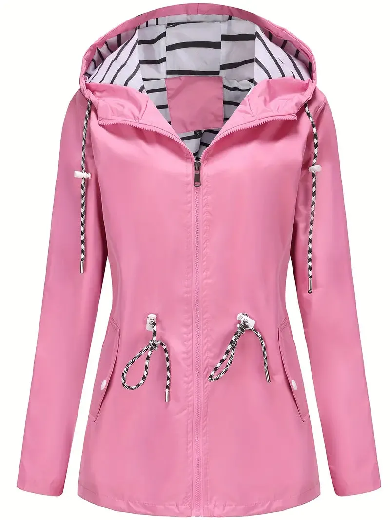 Women's Stylish Waterproof Rain Coat with Hood and Pockets | Ideal for Autumn/Winter