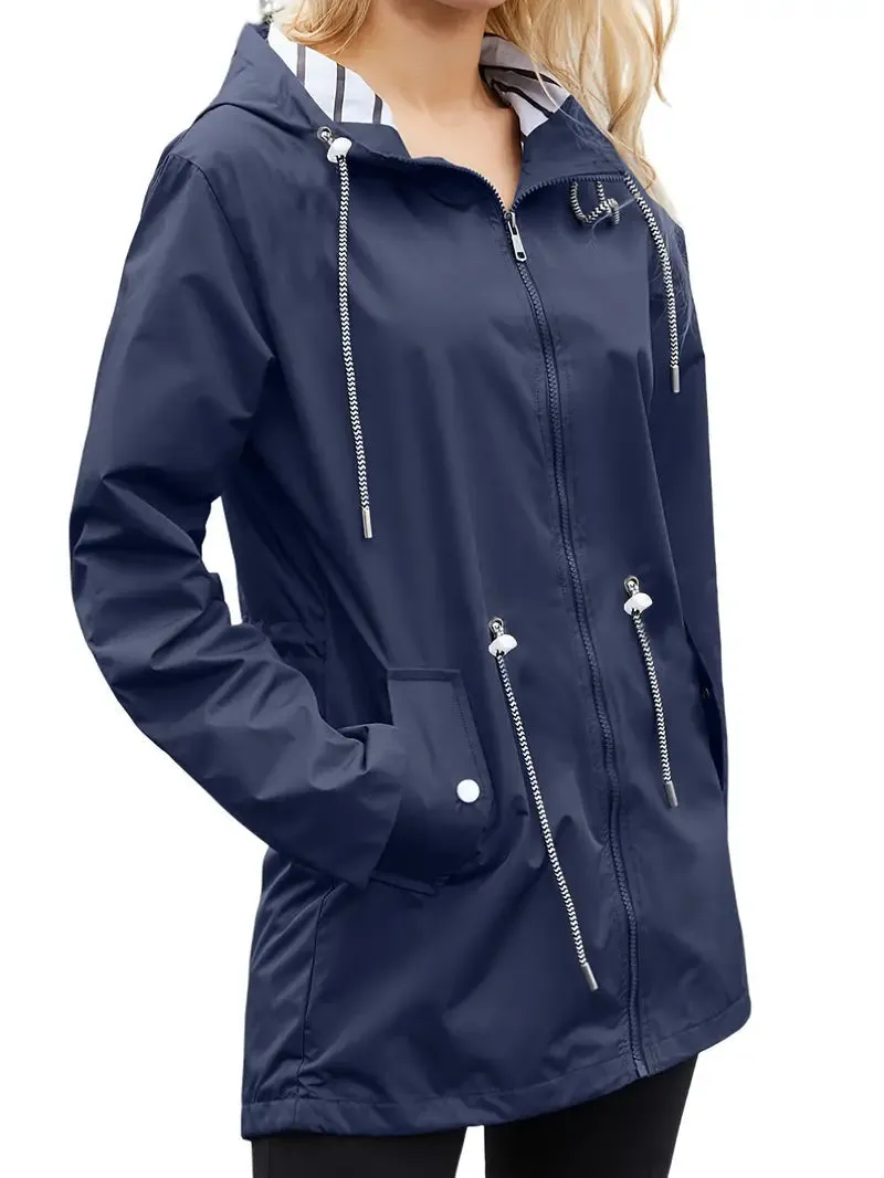 Women's Stylish Waterproof Rain Coat with Hood and Pockets | Ideal for Autumn/Winter