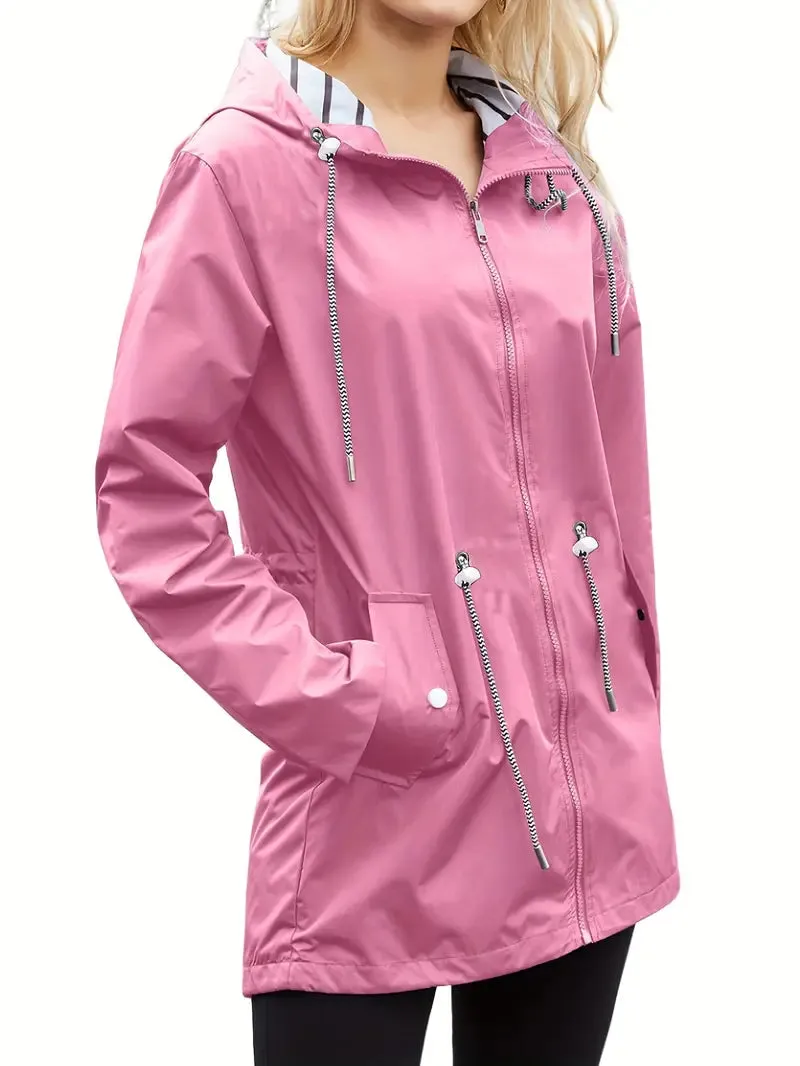 Women's Stylish Waterproof Rain Coat with Hood and Pockets | Ideal for Autumn/Winter