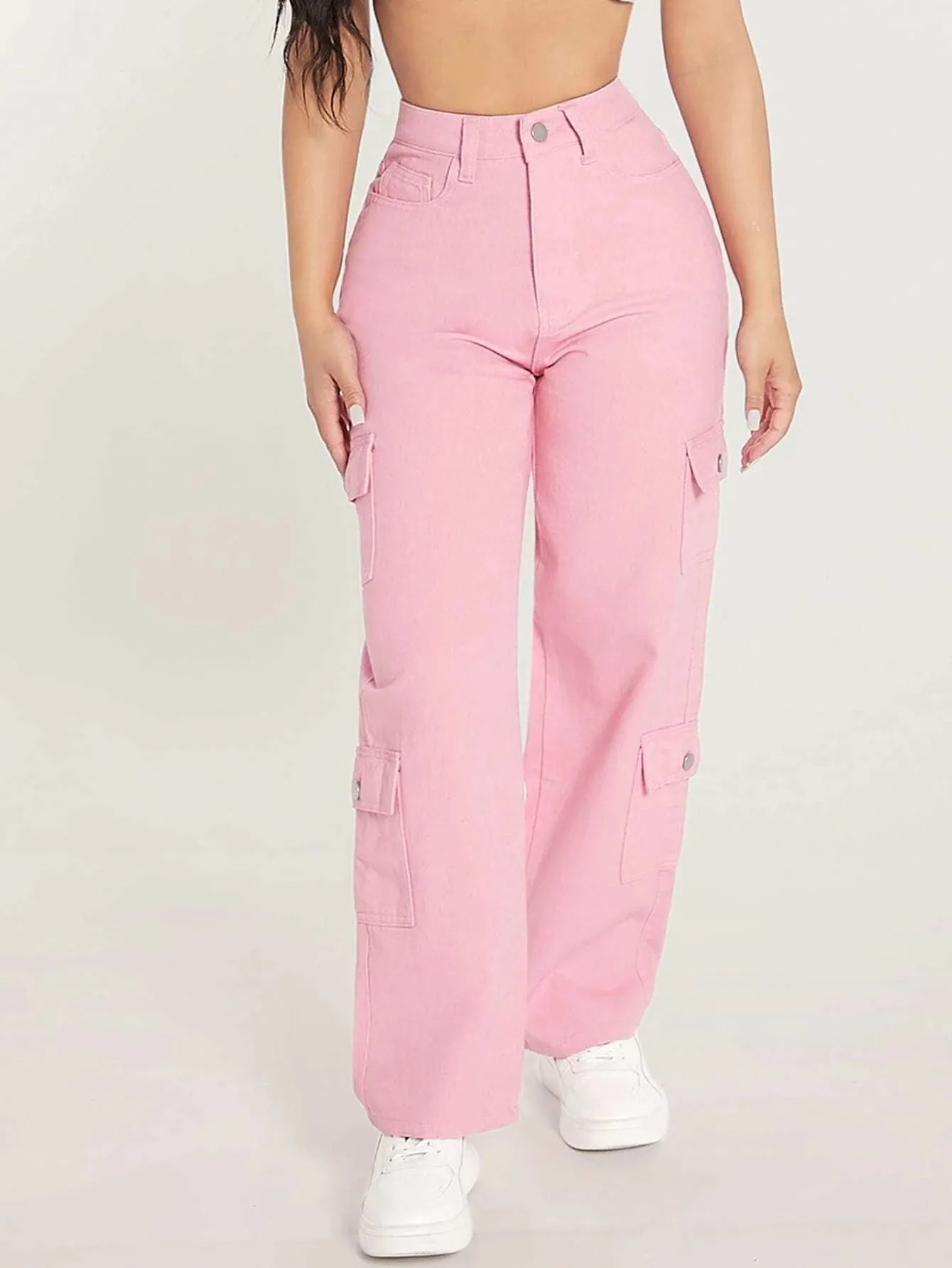 Zipper Closure Denim Cargo Pants