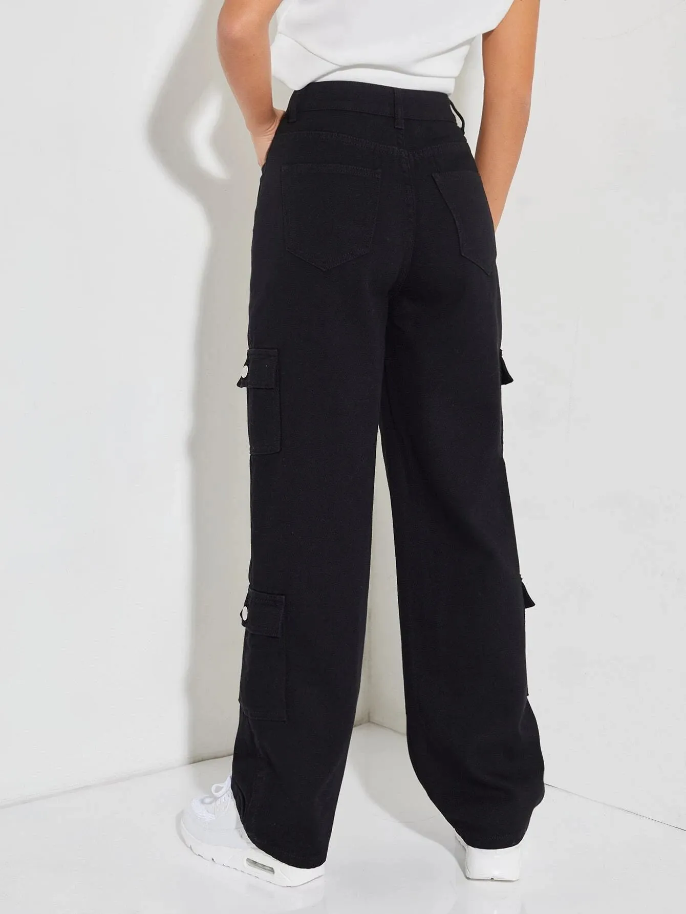 Zipper Closure Denim Cargo Pants